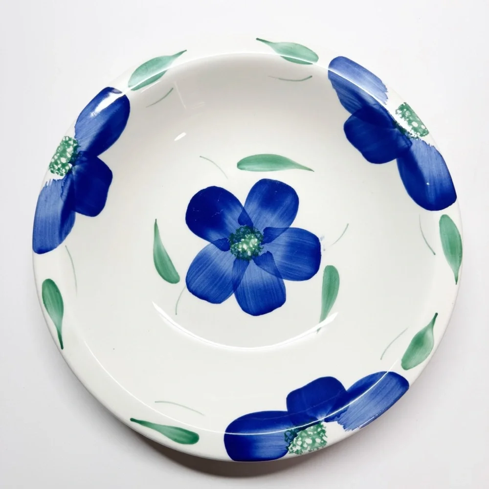 Pier 1 Italian Hand Painted Blue Floral Serving Bowl Set